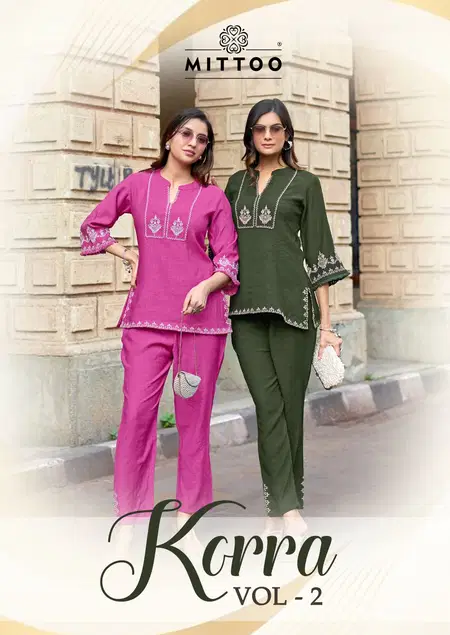 Korra Vol 2 By Mittoo Viscose Slub Handwork Co Ord Set Wholsalers In Surat
